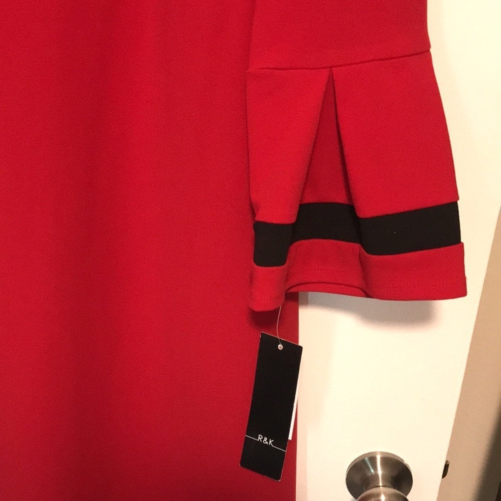 R&K Women's Size 10 Sheath Dress Red Bell Sleeve Contrast Trim - Picture 5 of 9